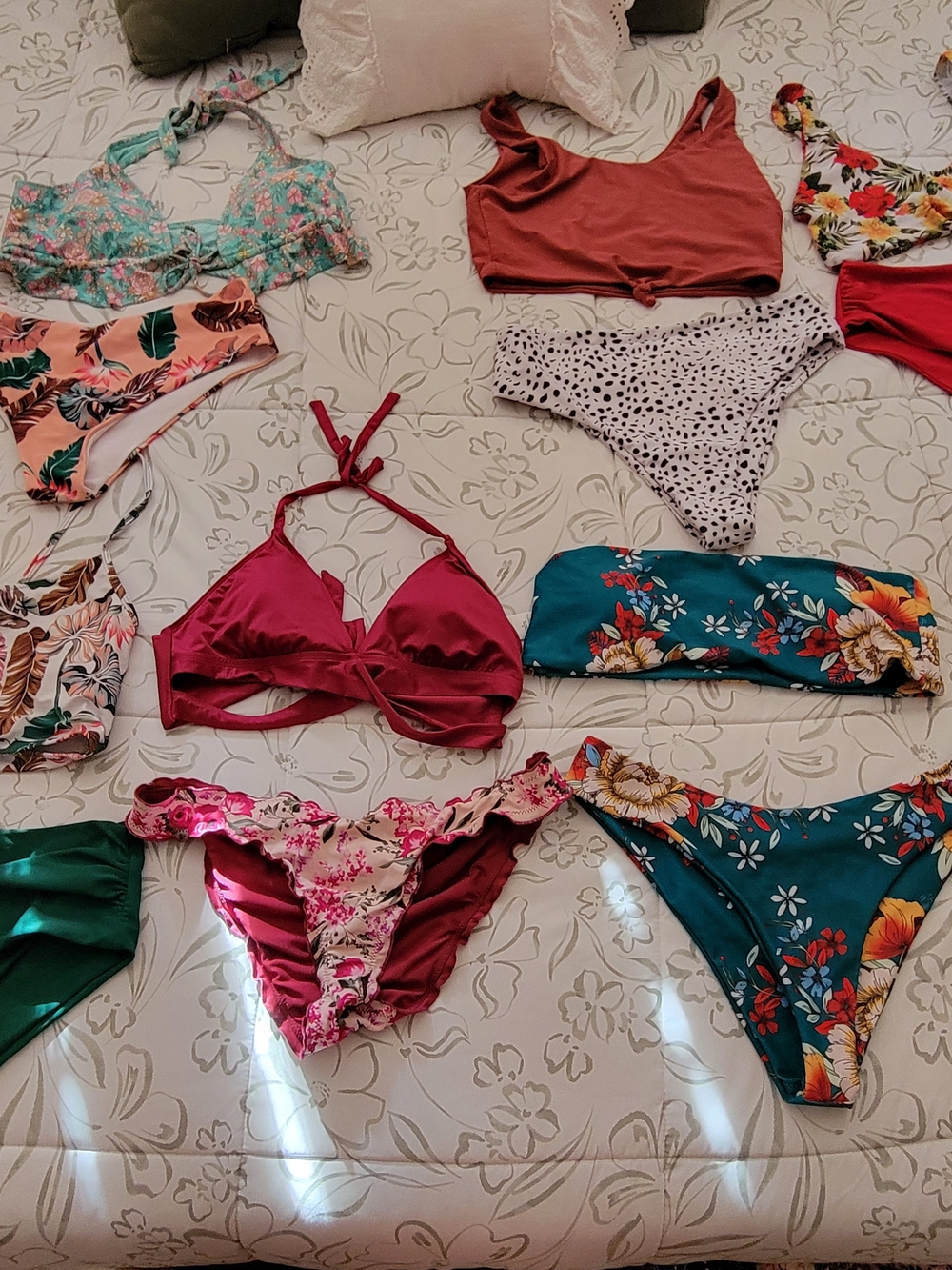 Mixed Floral & Solid Bikini Set Lot - Teal, Magenta, Rose,yellow